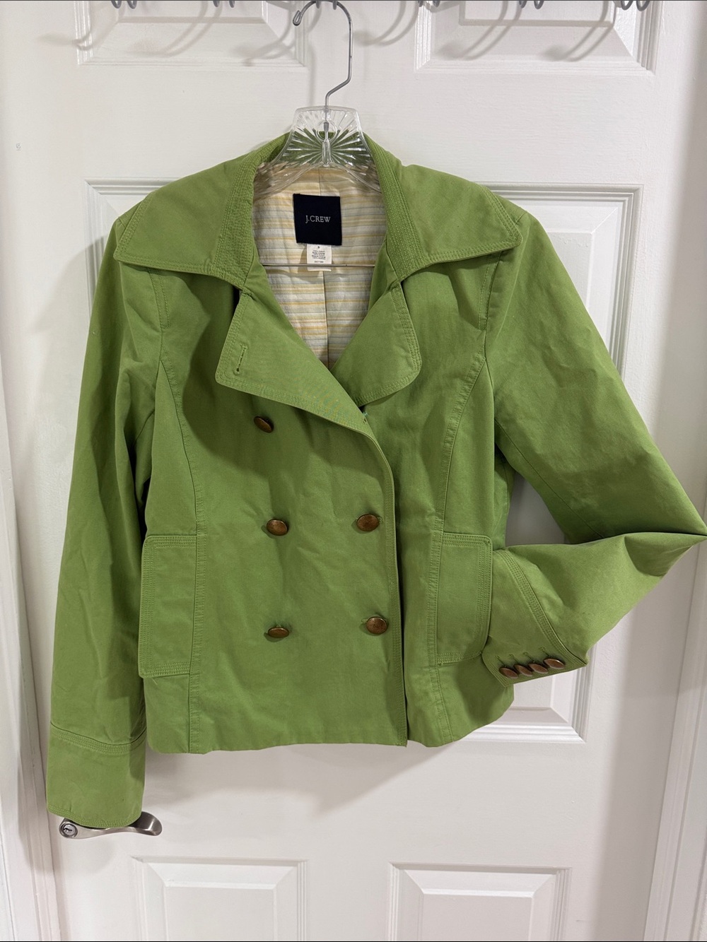 J. Crew Bright Green Double-Breasted Cotton Pea Coat